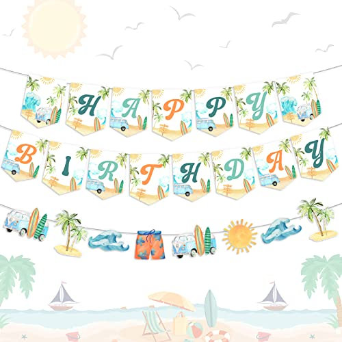 Été Surf anniversaire décoration rétro Surf joyeux anniversaire bannière Bunting planche de surf bannière été Hawaiian Beach anniversaire décoration piscine Hawaiian Party Supplies