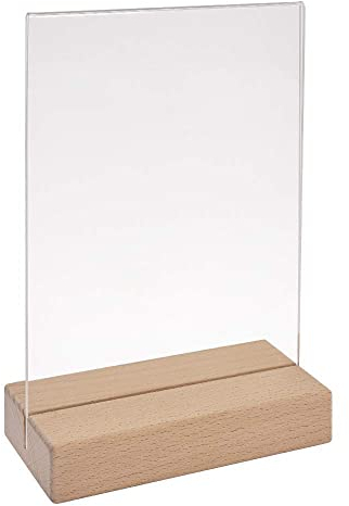 Tischkartenhalter DIN A5 Hoch mit Fuß aus Buchenholz und Plakattasche aus Acrylglas doppelseitig/Werbeaufsteller/T-Aufsteller/Tischaufsteller/Gastronomie - Zeigis®