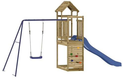 vidaXL Spielturm, Klettergerüst mit Rutsche Schaukel, Kinder Kletterturm mit Holzdach, Spiel-Zubehör für Garten, Holz Spielplatz, Imprägniertes Kiefernholz