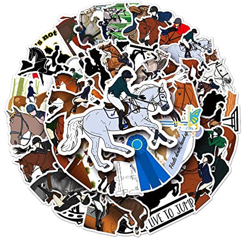 Affoto Equestrian Stickers (50 PCS), Multicolor Cartoon Horse Vinyl Stickers for Smooth Surface, Waterproof, Suitable for Laptops, Water Bottles, Skateboards & More