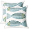 UnionKK 2 Stück bestickte Kissenbezüge aus Baumwolle, dekorative quadratische Kissenbezüge für Zuhause, Sofa, Bett und Stuhl, 45,7 x 45,7 cm (Blauer Fisch-2)