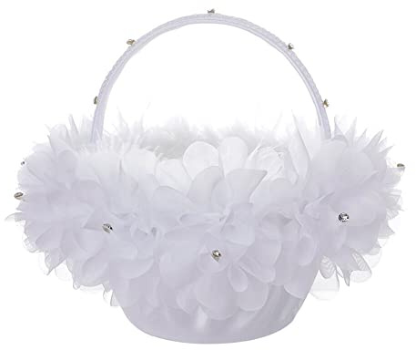 JAWSEU Spitze Blumenkorb Hochzeitskorb, Hochzeit Blumenmädchen Korb, Streukörbchen Korb für Blumenkinder, Satin Blumenkörbe, Blumenkinderkörbchen für Hochzeit Party