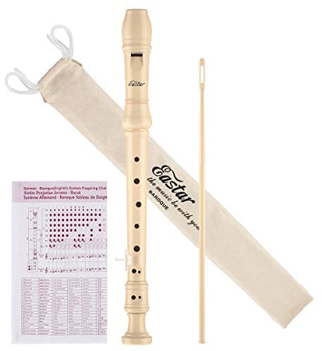 Eastar Flauto a becco soprano per principianti, bambini, flauto a becco in stile barocco, in la, a 3 pezzi, con set di pulizia, supporto pollice, borsa di cotone, tabella delle dita, legno, ERS-21BN