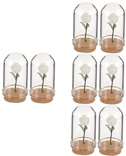 Toyvian Lot De 4 Roses Artificielles Miniatures sous en Verre Décoration pour Petite Maison Lot De 2 X 4