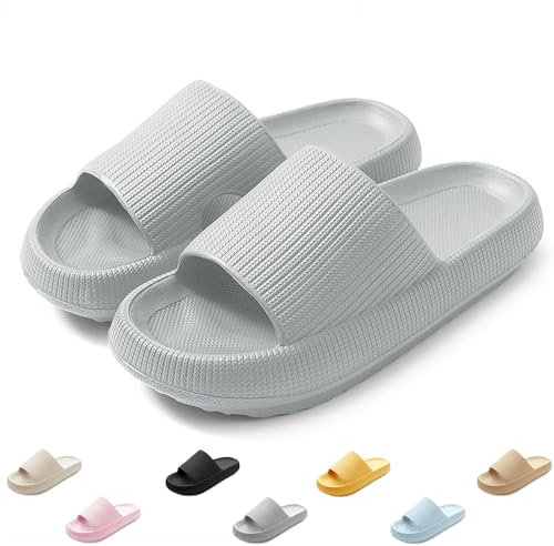 QJJQ Ciabatte Donna Uomo Comode Slide Ciabatte Nuvole Ultra Morbide Casa Pantofole Sandalo Estive Antiscivolo Ciabatte da Mare Spiaggia Piscina, Grigio, 38-39 EU