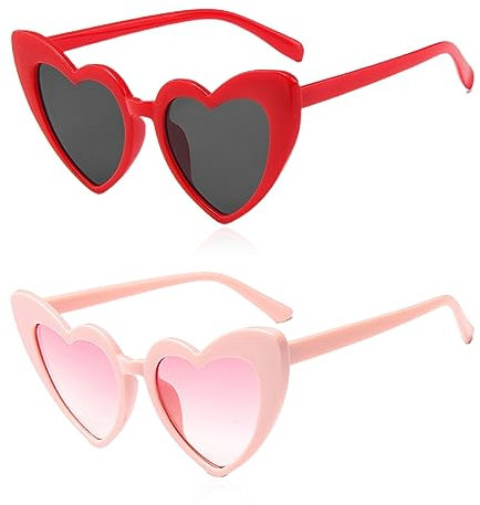 JOCXZI Occhiali da sole a cuore rosa, occhiali da sole rosa, occhiali da sole a forma di cuore, occhiali da sole bianchi, occhiali da sole bianchi da donna, 2 occhiali da sole retrò a forma di cuore