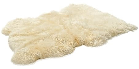 Cakla Lammfell Echt 150 cm x 110 cm - Schaffell Echt aus DREI Lederseiten Genäht - Fellteppich Weiß - Deko Fell für Stühle und Sofa - Natürliche Lammfell Teppich Wohnzimmer