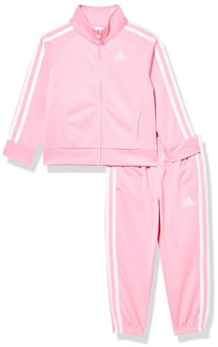 adidas Ensemble veste et jogging en tricot classique avec fermeture éclair sur le devant pour fille, Rose clair, 4