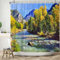 ASDCXZ Landschaft Duschvorhang 180x200 cm, Naturlandschaft Berg und Bach Grün Wald Herbst Winter Bad Waschbar Duschvorhänge Polyester Textil Wasserdicht Badevorhang für Badewanne mit 12 Haken