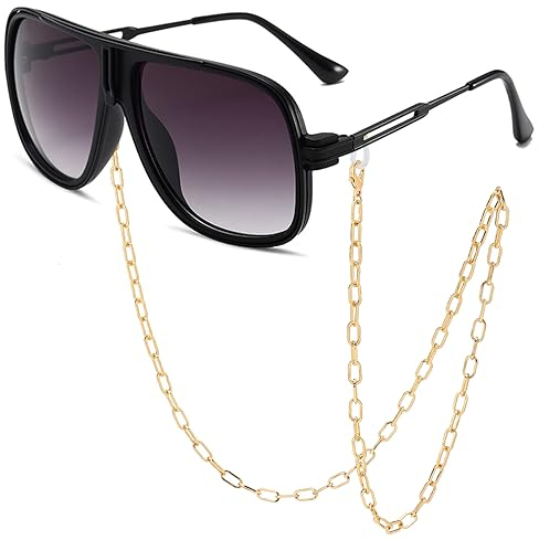 SHEEN KELLY Übergroße Retro Kette 80er Jahre Vintage Pilot Sonnenbrille Herren Klassische Brillen Unisex Klare Linse, B2