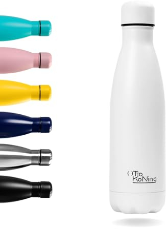 Stainless Steel Water Bottle 500ml -Otto Koning- Double Wall Vacuum Insulated Water Bottle. For Hot & Cold Drinks, Keeps Cold Drinks 24 Hours and Hot Drinks 12 Hours. Leakproof Thermos Bottle BPA Free