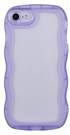 Eiyikof Compatible with iPhone SE/7/8 Clear Case,Cute Solid Color Curly Wave Frame Transparent Soft Silicone Anti-Scratch Shockproof Protective Slim Case for Women Girls-Purple