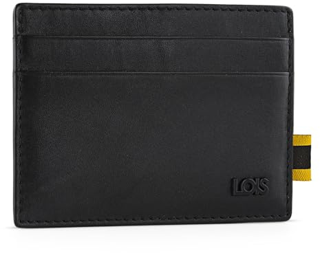 Lois - Herren Kartenetui Leder - Leder Kartenetui herren mit münzfach - Kreditkartenetui RFID Schutz - Dauerhaft Card Holder Herren Leder - Stilvoll Karten Portemonnaie Herren - Sicher Card H, Schwarz