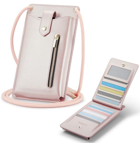 Casecond Uomo Donna Borsa a Tracolla per Mini Cellulare Piccola Borsa per Universale Telefono Portatile Messenger con Slot Carte di Credito per iPhone 15 11 Pro Max Samsung Xiaomi Fino a 7.3 Oro Rosa