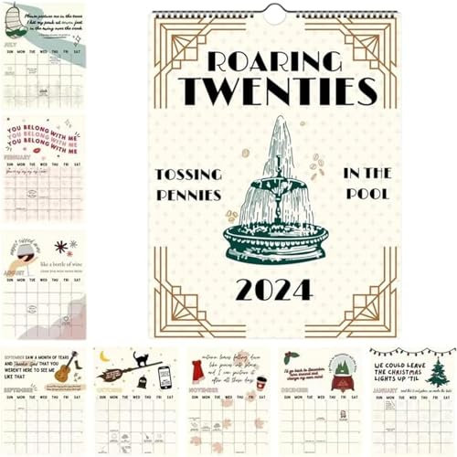 URITIS 2024 Roaring Twenties Kalender, 2024 Lyrischer Kalender, 2024 Wandkalender 12-Monats-Planer, Lyrischer Kalender Wandkalender