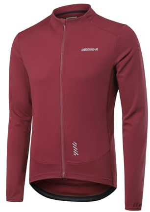 BERGRISAR Cycling Jersey Tops for Men Long Sleeve Spring Fall Road Bike Bicycle Shirt Mountain MTB Jersey Red Large