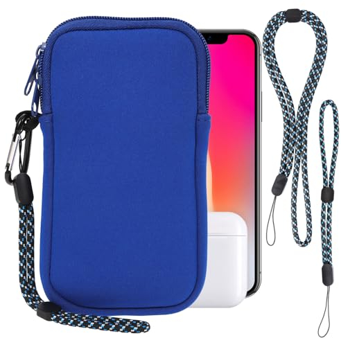 Handytasche für Smartphones,Universelle Neopren Handy Hülle Handy Tasche Hülle Cover Case Schutzhülle mit Karabiner und Umhängeband für iPhone 14 15 16 Samsung,Passend für Telefone bis zu 7 Zoll,Blau