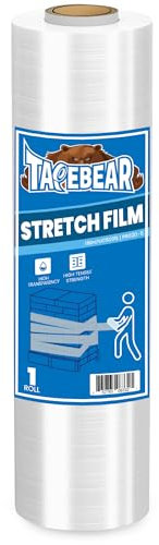 TAPEBEAR Film Étirable Transparent 38cm x 230M Résistance Industrielle Palette Wrap Pellicule Plastique, Film Rétractable pour Emballage Le Déménagement et L'expédition