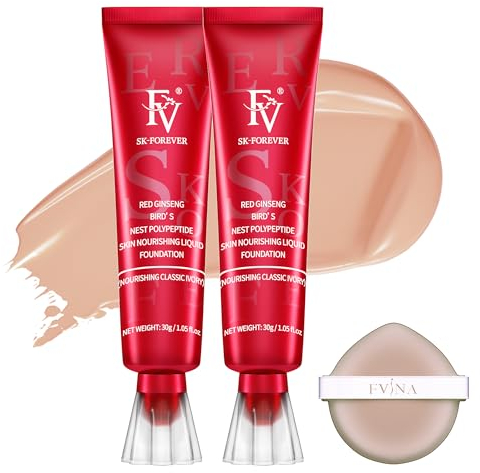 FV 2 PCS Flüssige Foundation, Pflegende & Langanhaltende Foundation mit Mittlerer Deckkraft und Natürlichem Finish für Trockene Haut/Mischhaut, Wasserfester Foundation, 30g, Nourishing Classic Ivory