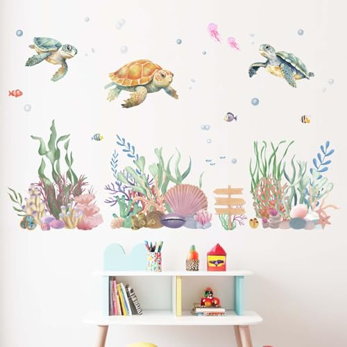 Amimagen Wandtattoos Ozean Meeresschildkröte Wandaufkleber - Unter dem Meer Meeresthema Algen Gras Wandabziehbilder - Baby Kinderzimmer Kindertagesstätte Bad Wanddeko