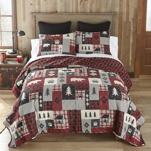 Donna Sharp Full/Queen Bedding Set - 3 Piece - Bear Peak Cotton Lodge Quilt Set with Full/Queen Quilt and Two Standard Pillow Shams - Fits Queen Size and Full Size Beds - Machine Washable