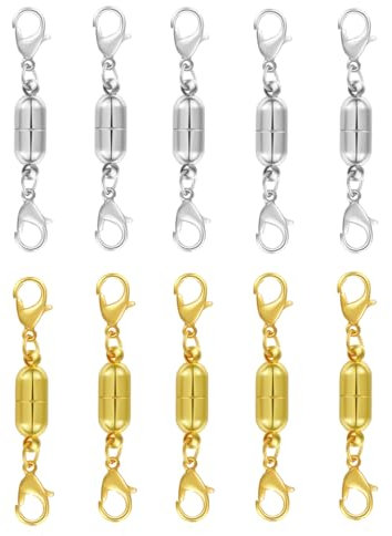 Magnet Karabinerverschluss, 10 Stück Magnetische Schmuck Verschlüsse Schmuck Magnetverschluss für Halsketten, Kettenverlängerungen, Schmuckzubehör (Silber und Gold)