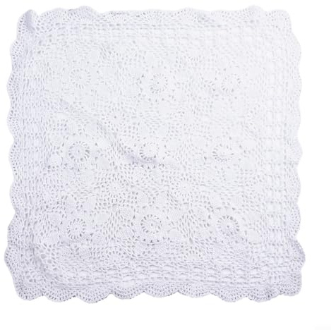 HEBEOT Quadratische Vintage-Tischdecke, Baumwolle, Spitze, gehäkelt, Blumenmuster, handgehäkelt, Spitze, Tisch (60 x 60 cm, Weiß)