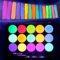 Halloween Kinderschminke Set, UV Face Paint Body Paint für Kinder und Erwachsene mit 15 Farben Schminkpalette, 2 Berufs Pinsel, 18 Tattoo-Vorlagen