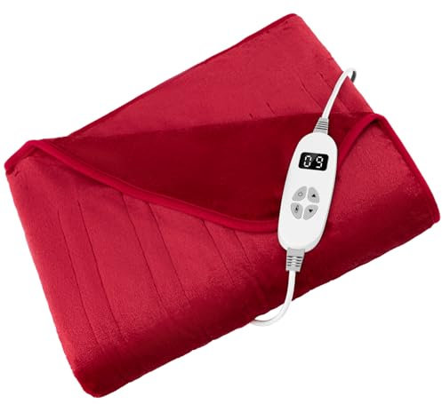 HOMFME Electric Heated Throw Blanket, Machine Washable Heated Blanket with 10 Heating Levels, 9 Hours Auto Off and Overheat Protection, Luxury Electric Throw Overblanket (Red, 160x130cm)
