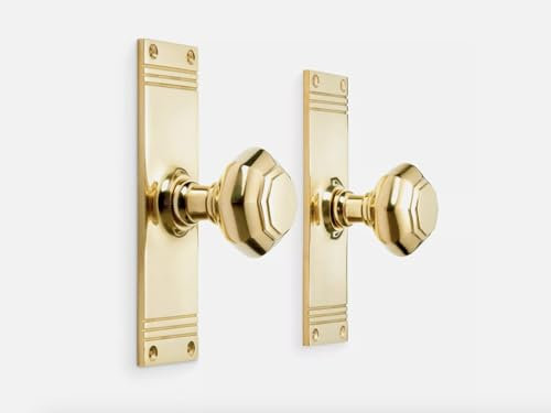 AB Hardware 8 Pairs Solid Brass Octagonal Mortice Door Knobs on Back Plate - Antique Handle