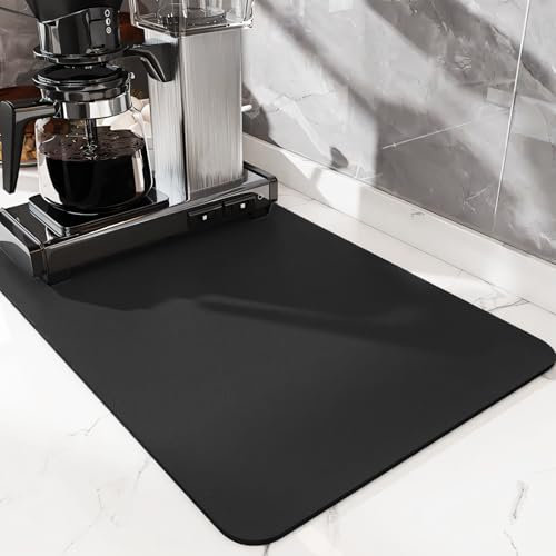 SOQKEEN Tapis Egouttoir Vaisselle, 50 x 40 cm, Tapis Machine a Cafe pour Cuisine, Antidérapant, Noir