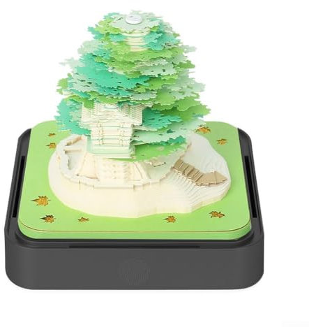 Calendrier décoratif festif en forme d'arbre, décoration de bureau, cadeau de Noël, maison d'arbre romantique, sculpture en papier 3D (vert)