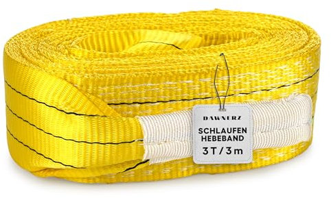 Dawnerz Schlaufen-Hebeband 3000 kg Direkt WLL, 3m - Schwerlast Hebegurt aus Polyester - Zweilagige Hebeschlinge mit Verstärkten Endschlaufen