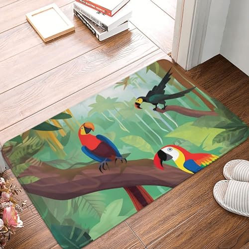 Schmutzfang-Fußmatte, 40,6 x 61 cm, rutschfest, waschbar, Eingangsmatte, Ara und Tukan der Regenwälder, Fußmatten für drinnen und draußen, saugfähig, flaches Profil, Fußmatten, Flanell-Badematte,