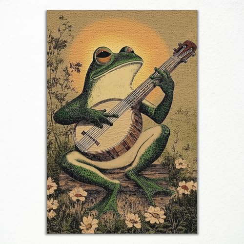 Xianyojafa Frosch-Poster, spielender Banjo-Frosch, Leinwand-Kunst, Vintage-Comic-Froschdruck, Retro-süßes Tierbild für Wand, Boho-Frosch, Banjo-Malerei für Wohnzimmer, Schlafzimmer, 30,5 x 40,6 cm,