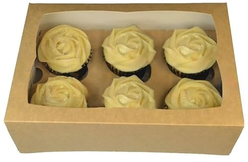 LARRYROO Kraft Brown Windowed Cupcake Box | 6 Cavity | Cup Cake Boxes & inserts (2)