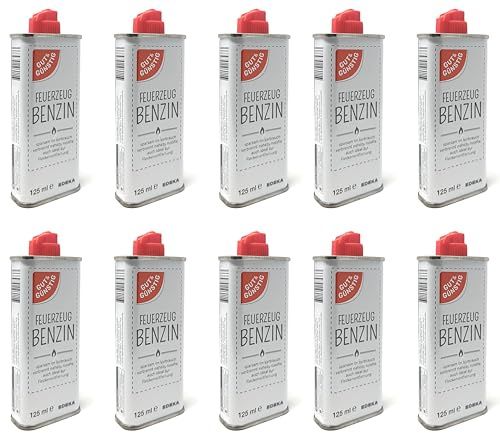Lot de 10 briquets à essence de 125 ml avec valve en plastique