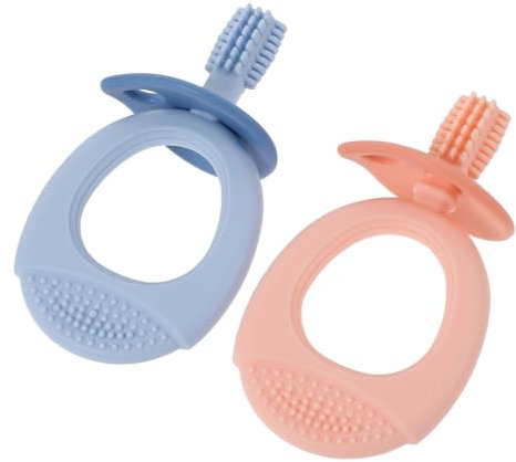 HAPINARY 2stücke Kinderzahnbürste Aus Silikon Mit Rutschfesten Grifffen Und Sanfter Reinigung Für Kleinkinder Inklusive Zungenreinigungsfunktion Und Beißring Für Erste Zähne