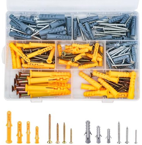 210PCS Wall Plugs and Screws Set, Masonry Brick Concrete Fixings Plugs Assortment Kit, Screws and Drywall Rawlplug for Brick Wall, Concrete, Masonry, M5/M6/M8 Plugs and Screws
