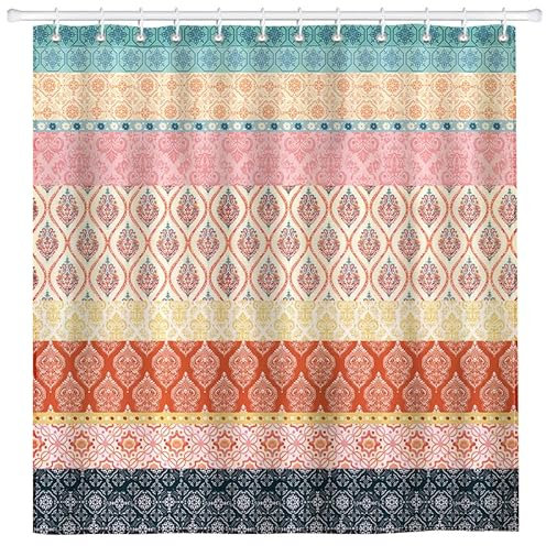 Arquiel Rideau De Douche, Cachemire RéTro Lavable 182x182 cm Polyester Rideau De Bain pour Baignoire, Salle De Bain Décor avec œIllets Et 12 Crochets