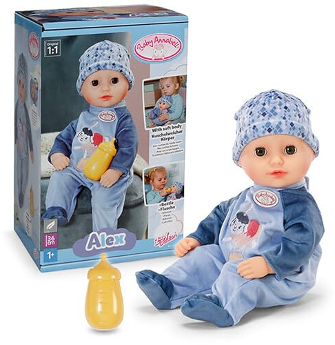 Baby Annabell Alex soft 36cm baby doll with Sleeping Eyes - Incl. bottle, hat & romper - First doll suitable for Children Aged 1+