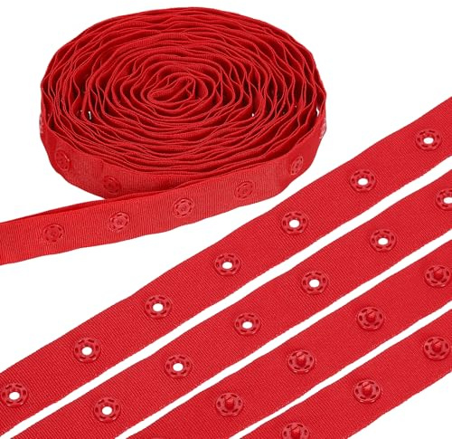 sourcing map 8 Yard Snap Button Tape, Polyester Plastic Snap Button Trim, Sewing Press Stud Ribbon Replacement for DIY Craft Clothes Fabric Sewing, Red