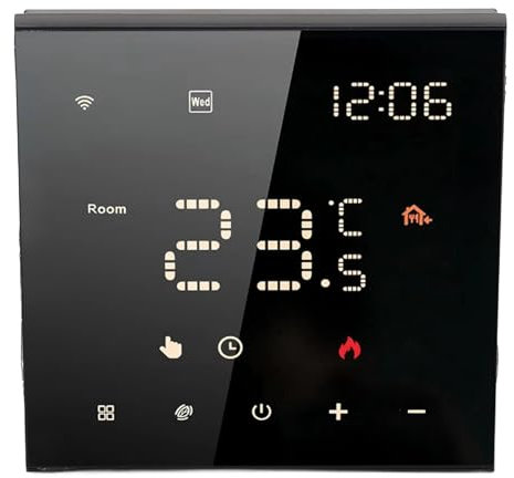 Smart Programmable Digital WiFi Thermostat for Home 100‑250VAC, Family Sharing, Black Cover (16A Electric Floor Heating)
