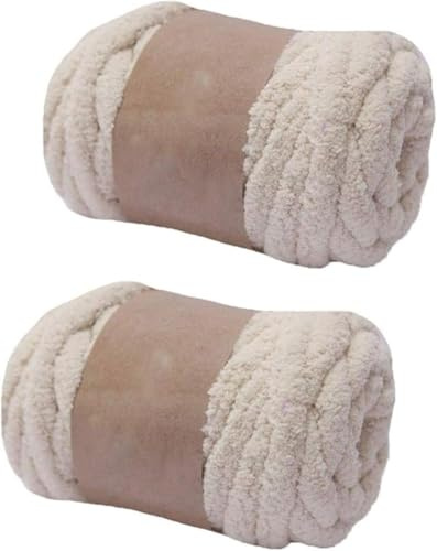 FSAON Confezione da 2 filati grossi di ciniglia, in poliestere, per lavori a maglia a mano, coperte, sciarpe, cappelli, scarpe, 250 g/20 m ciascuno (beige)