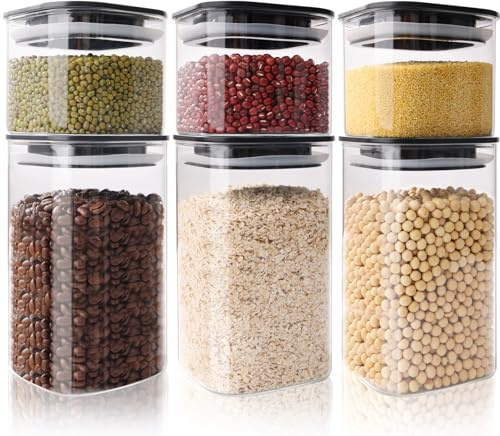 Otauoaea 6er Set Vorratsgläser, Aufbewahrungsglas mit Deckel, 1000ml/600ml | Glasbehälter Vorratsdosen Glas Eckig für Pasta, Nudeln, Mehl, Bohnen