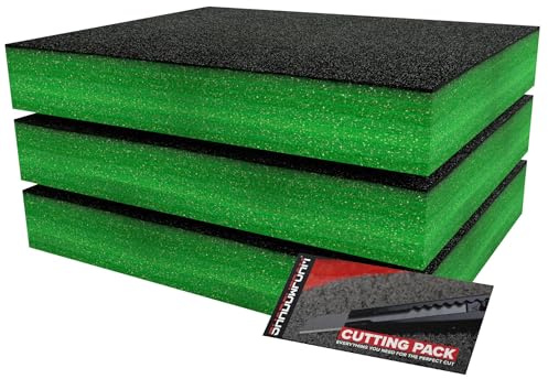 Shadow Foam Small Pack 3pcs – Foam Inserts Kit for Tool Box Organisation – 40 x 32cm DIY Cut & Peel Foam Sheets for Tool Boxes & Tool Storage Systems – Green (70mm Depth)