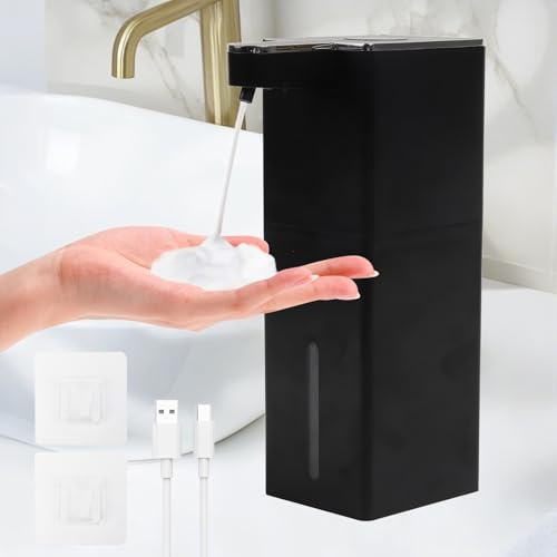 Automatischer Seifenspender mit Infrarotsensor,Schaumtyp Seifenspender | USB wiederaufladbar, IPX5 wasserdicht, Wandmontage – 400ml Berührungsloser Spender für Küche, Bad, Schule, Hotel-Schwarz