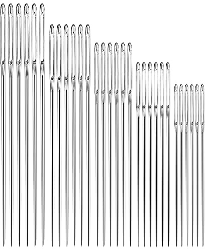 Jkjlorey 30Pcs Large-Eye Stitching Thick Needles, 5 Sizes Stainless Steel Sewing Needles Kit for Embroidery and Hand Sewing