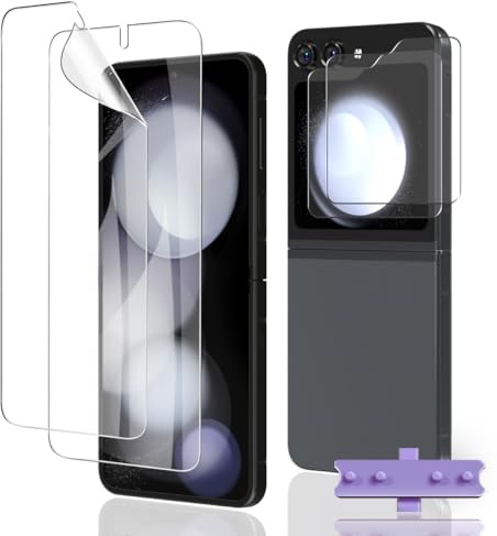 Euukzzea Protector de Pantalla para Samsung Galaxy Z Flip 5, 2 Piezas películas protectoras flexibles de TPU 2 Piezas Protector de Lente de Cámara, HD Anti-Arañazo Protector Pantalla Film