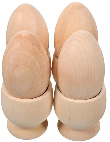 LOLIPPYY 4 Stück Holz Eierbecher Naturbelassen Eierhalter zum Basteln Selbstgemacht Osterdeko Eierständer für Partys und Zuhause